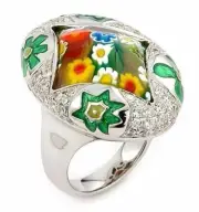 ALAN K. 925 St/Silver EXQUISITE COLLECTION Ring. Multicolor Murano Glass & CZ