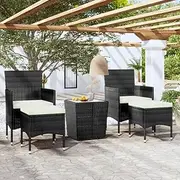 Generic 5 Piece Garden Bistro Set Poly Rattan and Tempered Glass Black,3058368