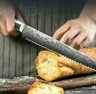 Bread Knife 67 Layers Damascus Steel Resin Wood Handle Chef Serrated Slicing Cut