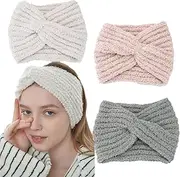 3 Pack Extra Wide Face Wash Headband for Women Girls, Spa Facial Headband Makeup Skincare Hairband Soft Adjustable Cute Elasticity Headband (Pink+Beige+Gray, One size)
