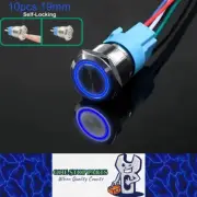 10 x Blue LED 19mm Metal Push Button Switch 12V-24V PreWired Self-Locking Switch