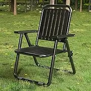 Camping Folding Chair, Portable Outdoor Stool with Armrests, Multifunctional Collapsible Chairs for Outside Lawn Courtyard Balcony(Black)