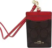 [Coach] Signature Brown Red Lanyard ID Badge Card Holder 63274