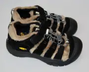 NIB KEEN Youth Big Boys Black Plush Trim Newport Shoes sz 2