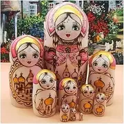 Matryoshka Russian Nesting Dolls 10-Layer Nesting Dolls Hot Stamping Process Hand-Painted Castle Pattern Matryoshka Educational Toys Cute and Fun Gift (Color : A)