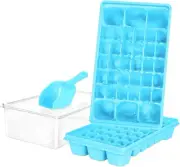 Ice Cube Tray with Lid & Bin - 36 Cube BPA-Free Mold w/ Scoop & Cover (Blue)