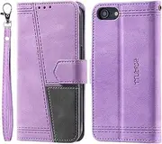 VEEMOS Case for Apple iPhone SE 2022 5G / iPhone SE 2020 / iPhone 8 / iPhone 7 Phone Case Wallet with Card Holder Slot Shockproof Leather Folio Slim Flip Case Phone Cover Women Men - Lilac