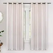 DriftAway Farmhouse Linen Blend Blackout Curtains 63 Inches Long for Bedroom Vertical Striped Printed Linen Curtains Thermal Insulated Lined Treatments for Living Room 2 Panels W52 x L63 Red