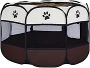 AIMALL Portable Pet Fence, Indoor Dog Tent, Octagonal Collapsible Cat and Dog Kennel, Transparent Mesh Playpen, Foldable, 29-44.8 inches, Coffee/Pink