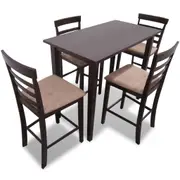 vidaXL Brown Wooden Bar Table and 4 Bar Chairs Set