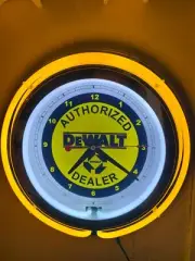 Dewalt Saw Drill Carpenter Shop Man Cave YELLOW Neon Wall Clock Advertising Sign