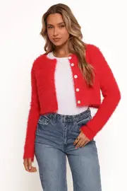 [PUP4] Tavan Crop Button Front Cardigan - Red XS Red