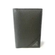 Prada Vitello Grain Blue Leather Triangle Logo Vertical Bifold Wallet New