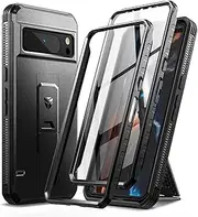 [Dexnor] Full Body Case for Google Pixel 8 Pro【Double Front Frame & Kickstand 】, Bumpershock Technology Drop Protection Rugged Phone Cover Shockproof Protective Bumper Case - Black