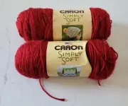 Caron Simply Soft Yarn AUTUMN RED 2 Skeins 6oz No Dye Lot Crochet Knitting 9730