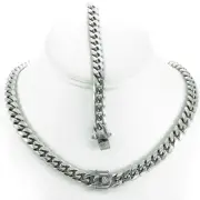 10mm Miami Cuban Link Bracelet & Chain Set ANTI-TARNISH Solid Stainless Steel