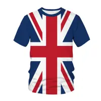 在飛比找蝦皮購物優惠-新款休閒男士夏季3d T恤英國國旗印花短袖運動派對旅行街頭T