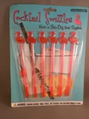 Accoutrements Cocktail Swizzles 6 Pack Pink Flamingo Tropical Birds Drink Stir