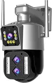 12MP 6K Outdoor WiFi Security Camera 10X Zoom Surveillance IP 3 Lens Dual Screen Cameras Ai Auto Tracking CCTV Cam(A/U,12MP with 64G Card)