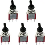 E Support On/Off/On Mini Miniature Toggle Switch Car Dash Dashboard SPDT 3Pin Waterproof Cap Cover Pack of 5
