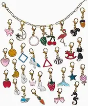 [AMOBESTER] Clip on Charms Mix Animal Flower Fruit Cute Plated Clip on Charms with with Paperclip Link Chain DIY Bracelet Kit for Women, Zinc Stainless Steel, No Gemstone