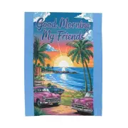 Velveteen Plush Blanket - Retro Sunrise Beach Art, Soft Blanket, Good Morning