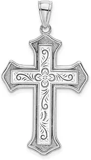 [JewelryWeb] 14ct White Gold Filigree Center Block Religious Faith Cross Pendant Necklace 2 d and Double Lay 29.3mm long