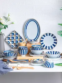 在飛比找樂天市場購物網優惠-碗碟套裝家用輕奢網紅組合陶瓷碗盤簡約創意防燙隔熱日式和風餐具
