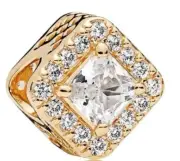 PANDORA Authentic Geometric Radiance 14K Gold Square Pandora Charm NIB 756207CZ
