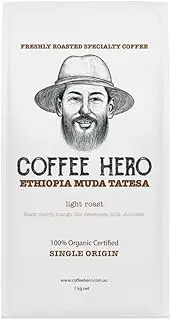 [Coffee Hero] Ethiopia Muda Tatesa - Light Roast - SIngle Origin Coffee - Notes of Black Cherry, Mango Sweetness, Milk Chocolate, Roasted for Cold Brew, AeroPress, Pour Over, Plunger - 1 KG, Whole Bean