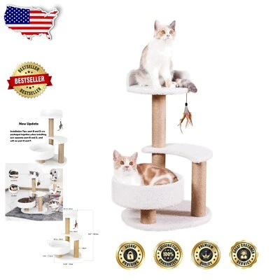 Modern Cat Tree Tower with Scratching Post and Hammock for Small Indoor Cats