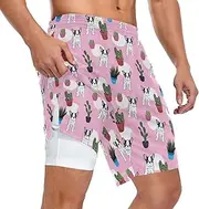 [ZZXXB] Bulldog Cactus Athletic Shorts for Men with Pockets 2 in 1 Quick Dry Running Shorts S-3XL