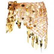 Belly Dance Hip Scarf Sequin Mesh Triangle Wrap Skirts(Gold Tone)