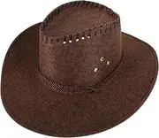[DEARMAMY] Classic Western Style Cowboy Hat for Men Women Wide Brim Beach Hat Foldable Straw Sun Hat Coffee