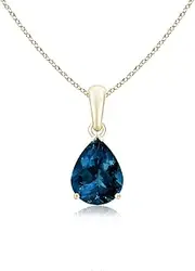 [Angara] Natural Pear-Shaped London Blue Topaz Solitaire Pendant Necklace in 14ct Solid Gold for Women | December Birthstone Jewellery for Her