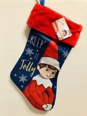 Elf On The Shelf Christmas Stocking Keep It Jolly Blue Red New