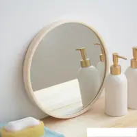 在飛比找樂天市場購物網優惠-北歐浴室鏡子圓形鏡子實木掛墻式壁掛鏡衛生間梳妝鏡