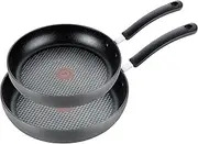 T-fal E918S2 Ultimate Hard Anodized Scratch Resistant Titanium Nonstick Thermo-Spot Heat Indicator Anti-Warp Base Dishwasher Safe Oven Safe PFOA Free Cookware Set, 2-Piece, Gray