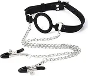 Sex Bondage Silicagel O Ring Open Mouth Gag Metal Chain Nipple Clamps Bondage Mouth Restraint Adult Toy For Couple for Couples on Bed Restraints Toys