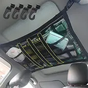 Isvo Upgrade Car Ceiling Cargo Net Pocket, 29.5''x19.5'' Strengthen Load, Adjustable Velcro, No Sagging and Two Pocket Organizers Storage, for SUV Travel Long Road Trip Camping Accessories, Black 2