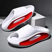 Men's White Slide Sandals with Red Cutout Design – Lightweight and Comfortable Slip-On Footwear for Casual and Summer Wear