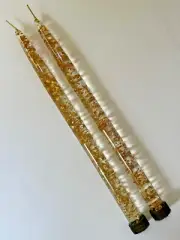 MCM CLEAR ACRYLIC LUCITE CANDLES With GOLD FLECKS 11.5" TAPER CANDLE STICKS VTG