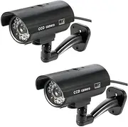 Dummy CCTV Camera - Dummy Camera Fake Outdoor Indoor Weatherproof Fake Surveillance Camera CCTV Security Camera Flashing Red LED Light (2PCS)