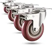 4 inch Heavy Duty Casters, Lockable Bearing Caster Wheels with Brake, Swivel Casters for Furniture and Workbench, Set of 4, Load 1500lbs