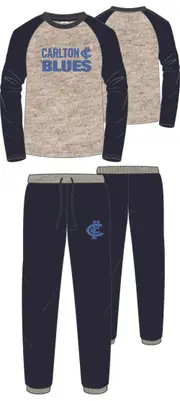 Official AFL Boys & Girls Size 8-16 Carlton Blues Long Raglan PJS Set