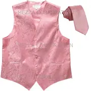 New Vesuvio Napoli Men's paisley formal Tuxedo Vest Waistcoat_Necktie Pink party