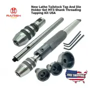 New Lathe Tailstock Tap And Die Holder Set MT3 Shank Threading Tapping 8 Pcs Kit