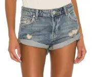 New One Teaspoon Colorado Bandits Shorts Womens 25 Blue Denim Distressed Revolve