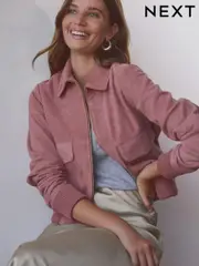 Rose Pink Real Suede Bomber Jacket (E18908) | $211