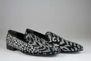 $995 NIB Robert Cavalli Class Black Suede Dress Tuxedo Sparkle Sequin Shoes 12 D